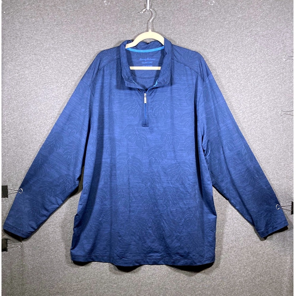 Tommy Bahama Island Zone Mens 2XL Blue‎ Tropical Leaf 1/4 Zip Pullover Jacket